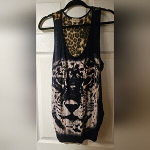 Free Kisses Dark Blue Leopard Graphic Tank Top
